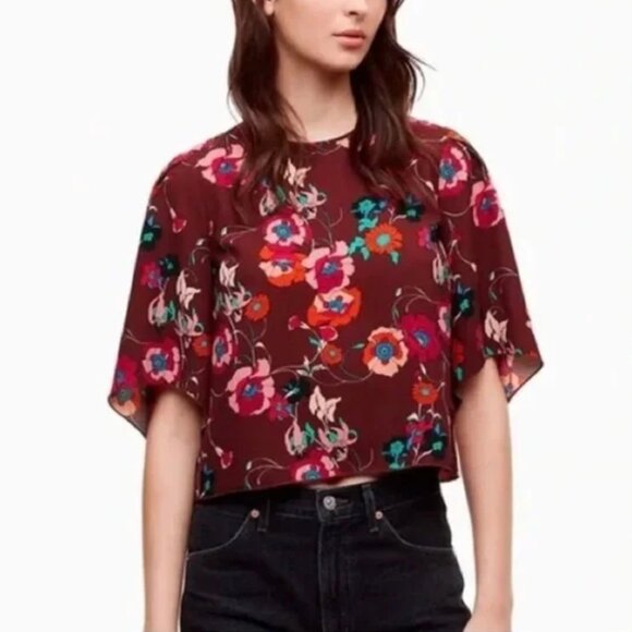 Aritzia Floral Blouse - Burgundy and Pink - Picture 3 of 8